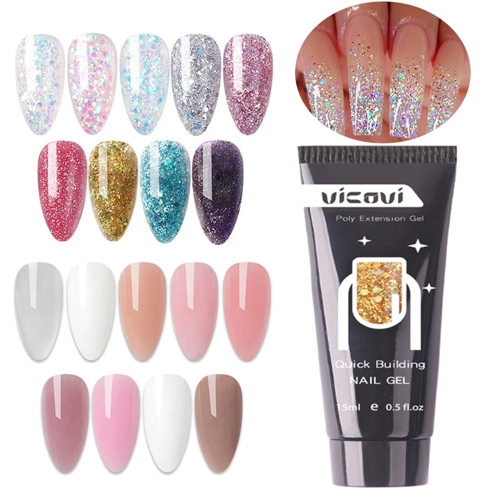 15ml Nail Extension Gel Acrylic Glitter Sequin Quick Building Poly Nail Gel For Finger Prolong Form Tips Manicure Extension Tool