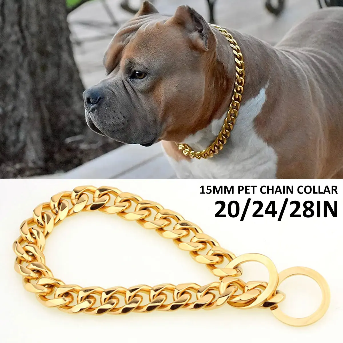 

Strong Titanium Steel Dog Collars Gold Dog Chain with Buckle Durable Cuban Link Chain Training Collar Pet Walking Collar Jewelry