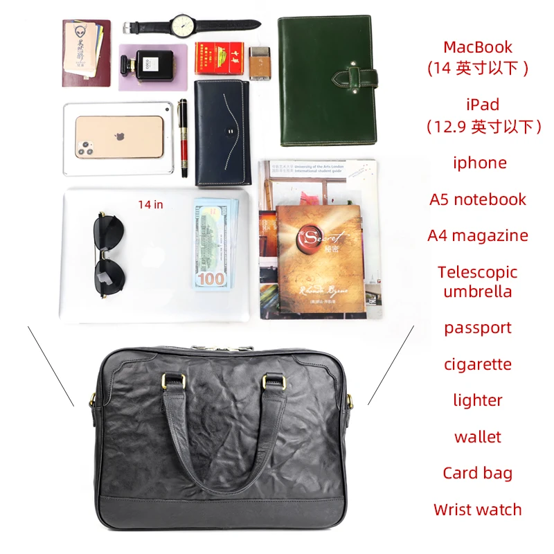 Genuine Leather 14 Inch Laptop Briefcase Men's Business Shoulder Bag Portable Doctor Lawyer Computer Messenger Bag for Women