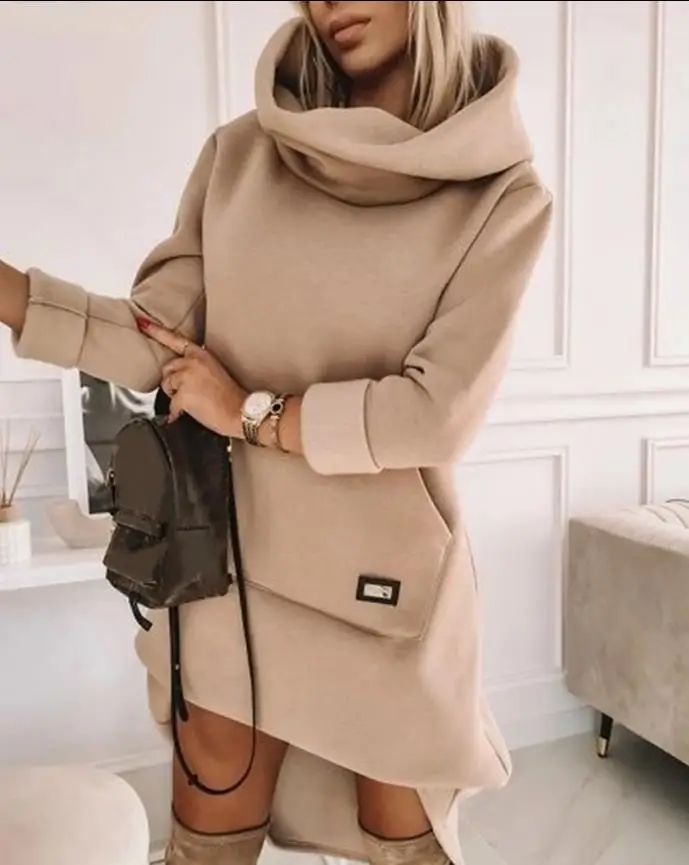 

Sweaters Dress High Neck Long Sleeve Sweatshirt Casual Dress Straight Daily 2022 Autumn Europe & America Fashion Mini Dresses