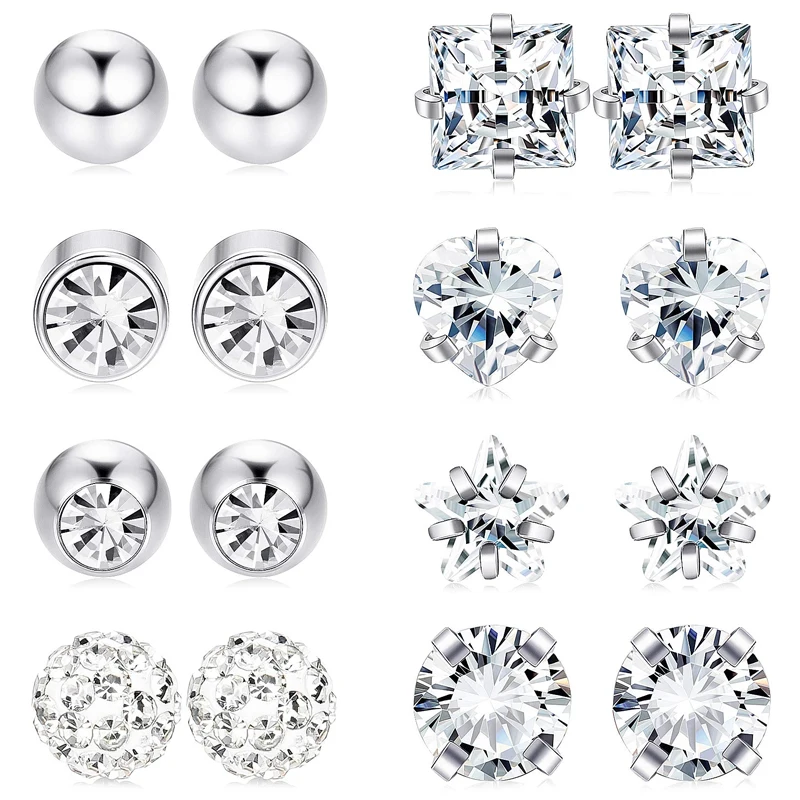 

8 Pairs Stainless Steel Ball Stud Earrings Set Barbell Cartilage Helix Ear Piercing Screw on Backs Tragus Piercing Jewelry