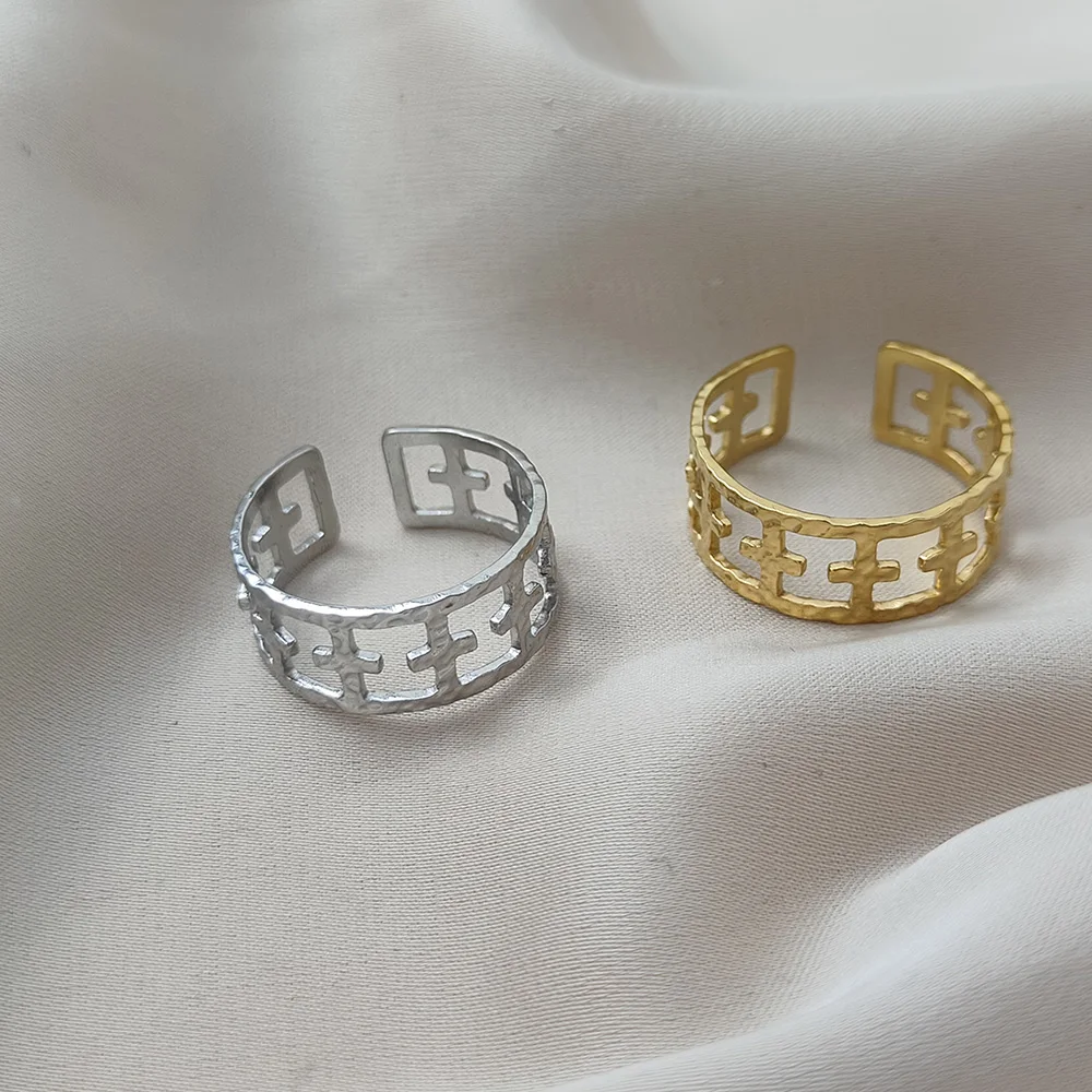 

Stainless Steel Rings for Women Jewelry Accessories Simple Vintage Gold Color Electroplated Adjustable Double Layer Wide Ring