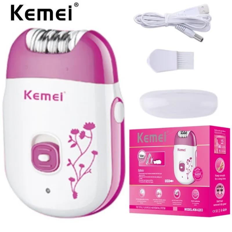 

Kemei 6203 powerful electric epilator for women facial body hair removal machine for bikini underarms legs rechargeable