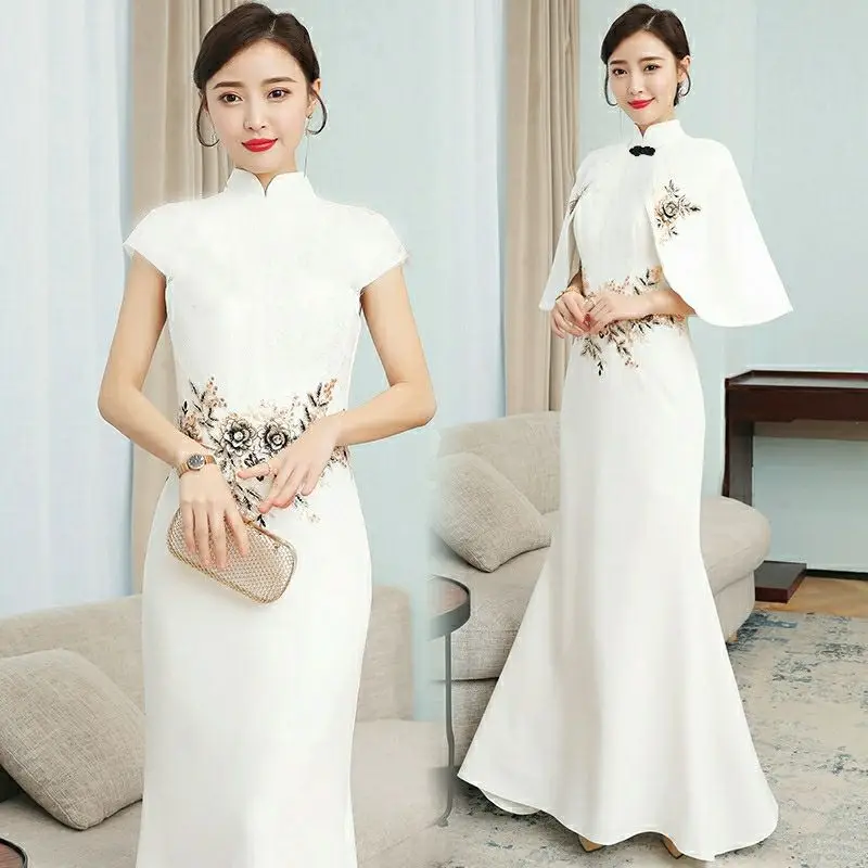 

2023 summer new heavy industry embroidery outside wearing temperament lady dress female long fishtail dress long skirt