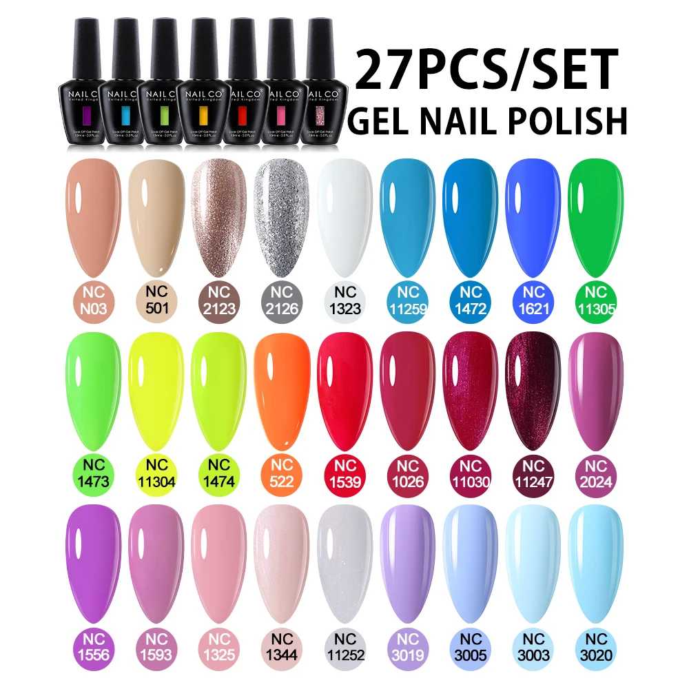 NAILCO 27pcs/Set Gel Nail Polish 15ml DIY Art Lacquer LED Gellak Soak Off UV Varnish Red Color Glitter