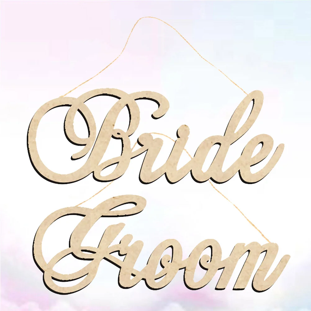 

2 Pcs Crafts Home Decor Wooden Hanging Bridal Hanger Letter Design Ornament Decoration Wedding Coat
