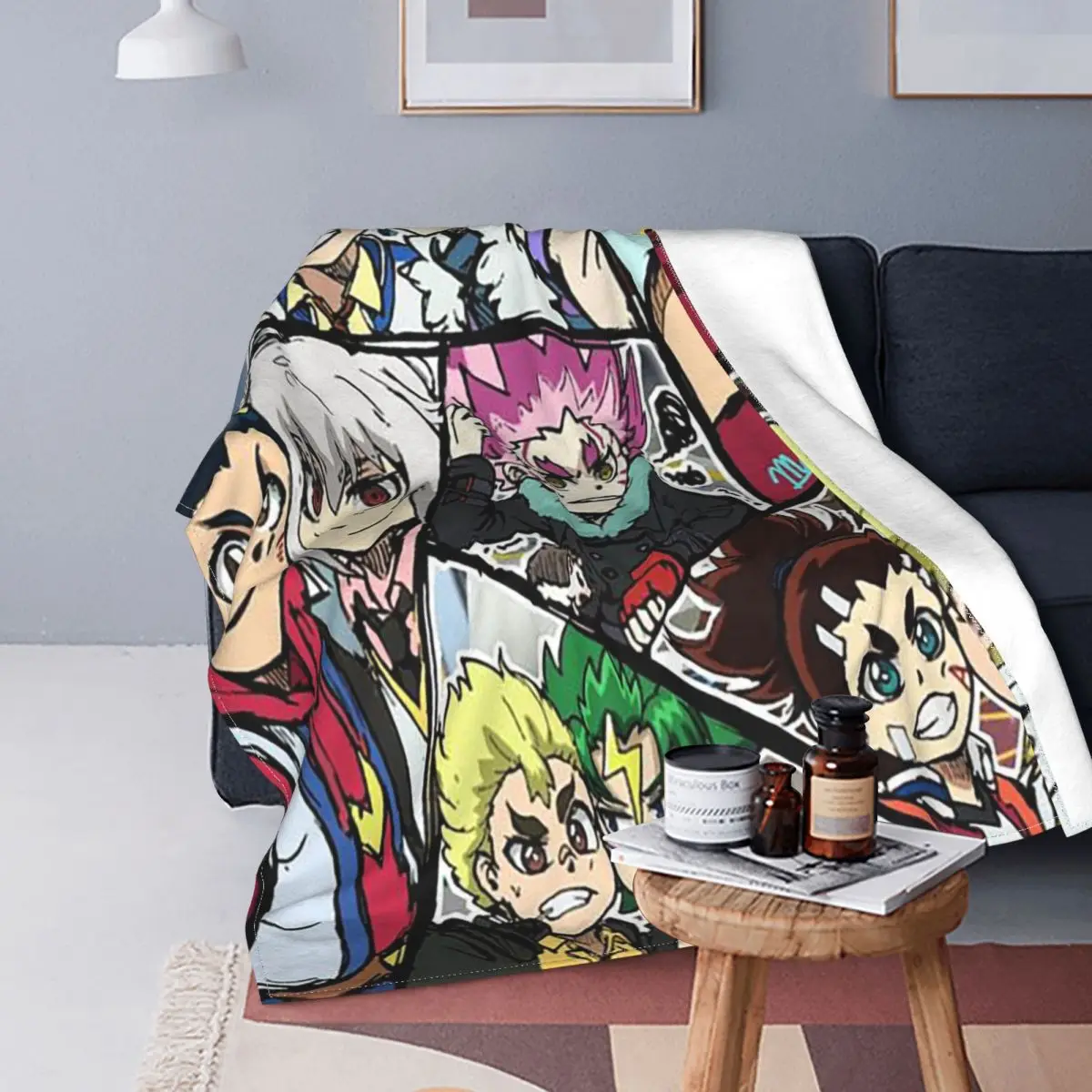 Классическое Флисовое одеяло Beyblade Burst в клетку теплый плед с 3D принтом аниме для