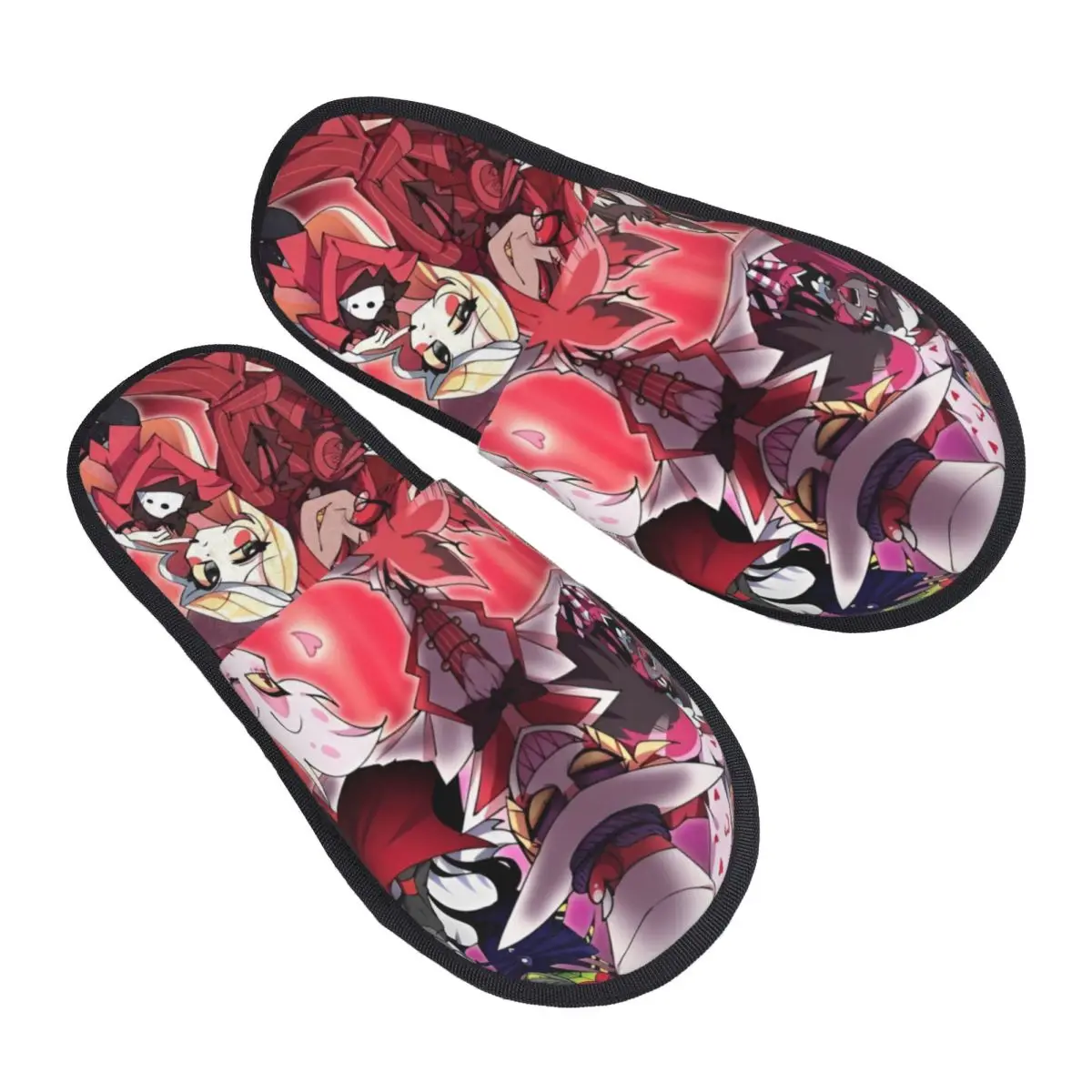 Зимние меховые тапочки черные комедийные H-HazbinHotels бытовые шлепанцы для гостиной