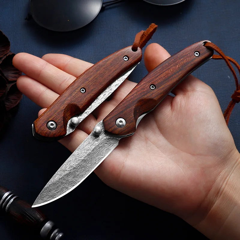 

Damascus Steel Folding Knife Mini Portable Knife Camping Hunting Knife Selfdefense Sharp Outdoor Knife Suitable Travel Home Use