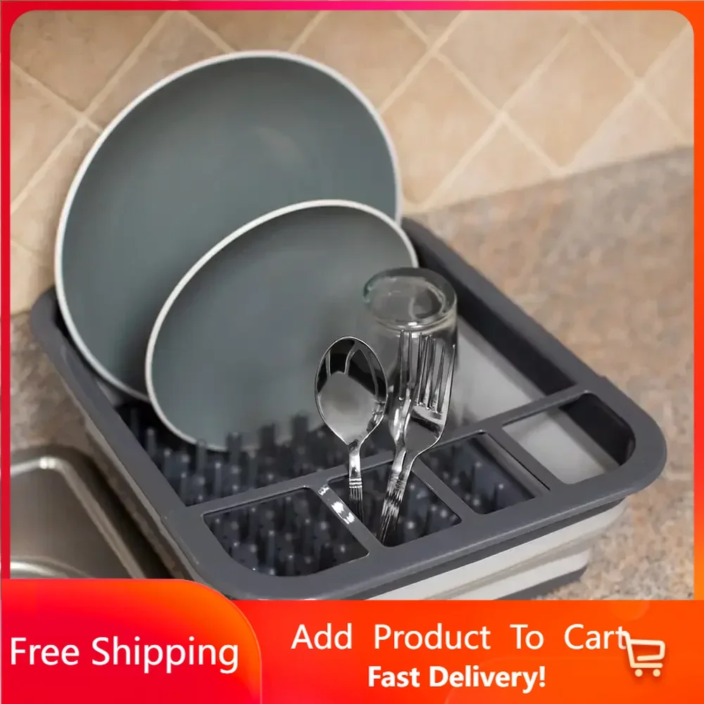 

Collapsible Silicone and Plastic Easy Storage Dish Rack, Grey, Kitchen Accessories Organizer, Kitchen Organizer, Kitchen Items R