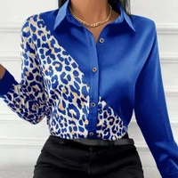 leopard patchwork casual blouses shirt woman spring summer fashion button long sleeve shirts for women blue print office tops