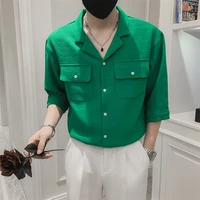 2022 men loose and breathable casual short sleeves shirtsmale slim fit v neck luxe party stage wear shirt plus size s 3xl
