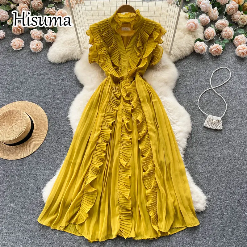 

Женское шифоновое однобортное платье, элегантное праздничное платье-трапеция с бантом и рукавами-фонариками на завязках, лето 2022