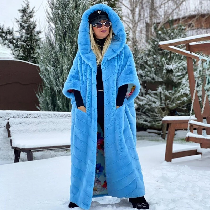 Natural Mink Fur Jackets Women Luxury Short Sleeve Hooded Outertwear Lady 2022 Winter Tide Genuine Mink Fur Long Coat Female