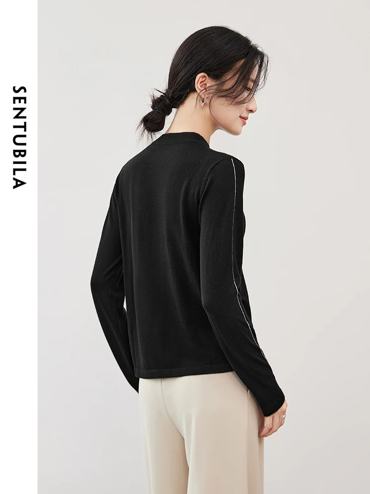 Женский шерстяной свитер с вышивкой SENTUBILA облегающий удобный пуловер длинным