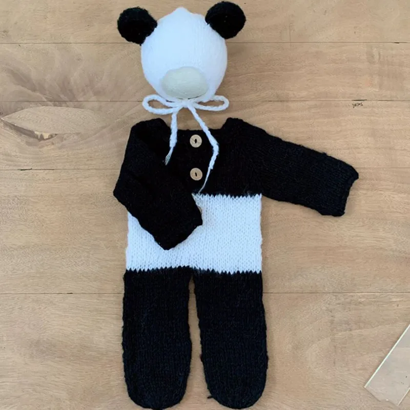 ❤️Newborn Photography Clothing Mohair Panda Hat+Jumpsuits 2Pcs/set Studio Baby Photo Props Accessories Knitted Clothes Outfits
