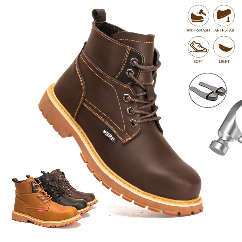 

Safety shoes anti-smashing anti-puncture leather boot martin fashion breathable men's women's steel-toed waterproof work shoes