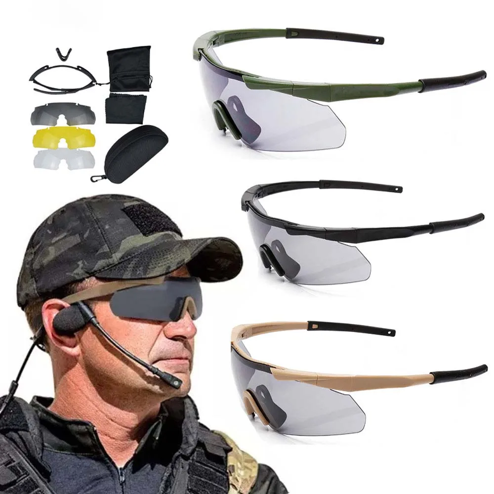 

Military Tactical Goggles CS Airsoft Windproof Shooting Glasses HD 3 Lens Motocross Motorcycle Mountaineering Safe Glasses
