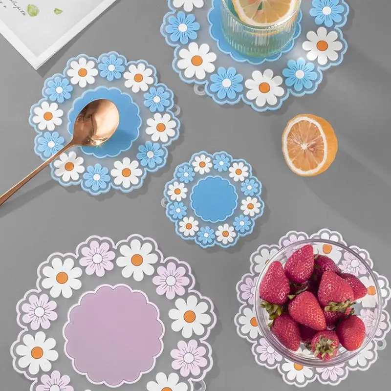 

Термостойкие Нескользящие подставки с рисунком маргариток круглая кухонная подставка для напитков кофе Настольная защита посуда для напи...