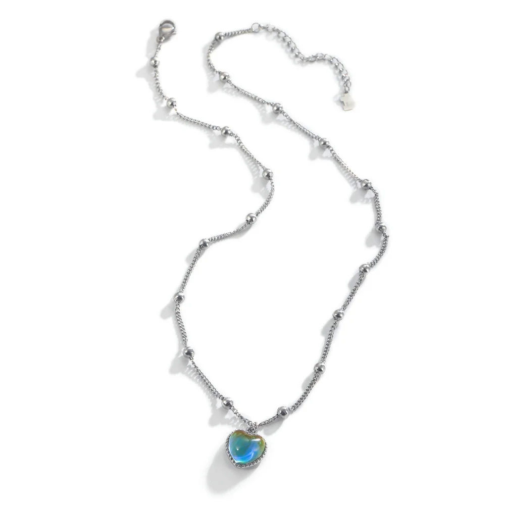 

Coconal Trendy Women Silver Color Warm Color Changing Heart Pendant Fashion Necklace Party Gifts Necklace