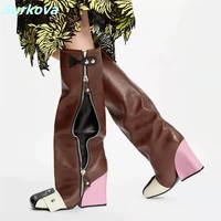 rivet patchwork boots square toe over the knee side zipper chunky heel sexy women shoes 2022 newest sense of design comfortable