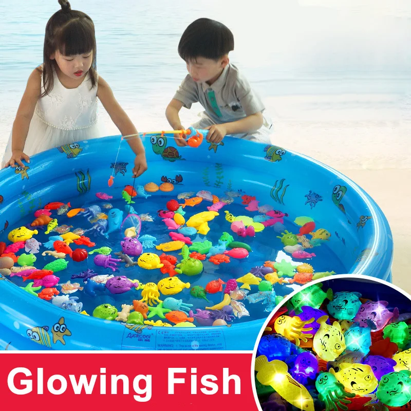 

Children Magnetic Fishing Toys Led Light Glowing Water Marine Life Fish Rod Toy Kids Cute Luminous Floating Animals Fishing Game