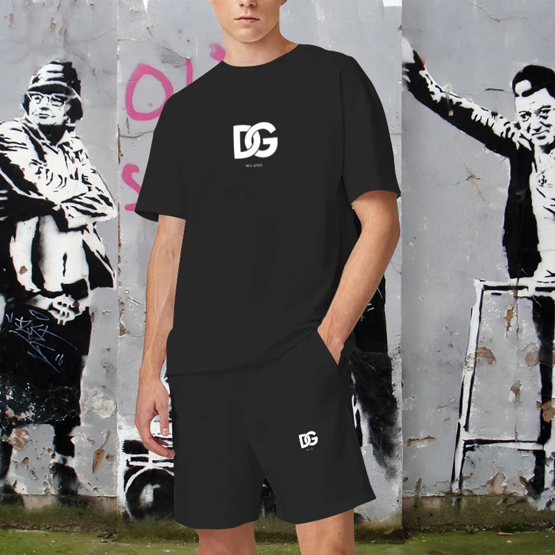 Summer Cotton Oversized T Shirt Sets Casual Sports Shorts Suit Brand Pants Men Clothing Tracksuit 2 Piece Set Fashion Streetwear