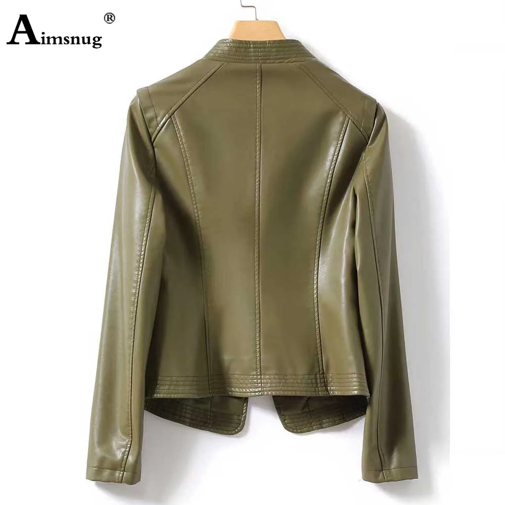 Aimsnug 2023 Autumn Winter Pu Leather Coats Plus Size Women Fashion Zipper Pockets Outerwear Ladies Vintage Faux Leather Jackets