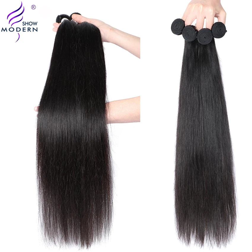 Модерн Шоу Перуанские волосы в рулонах прямые человеческие волосы Реми-расширения естественный черный 1/3/4 шт. 30 32 дюйма.