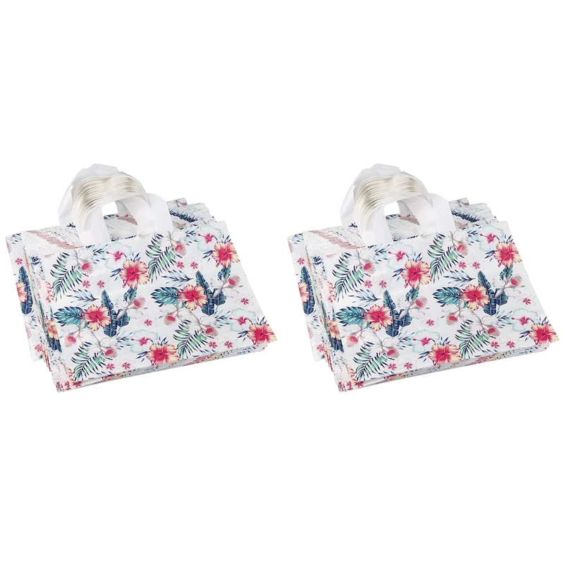 

100Pcs Shopping Portable Hand Plastic Bag Tropical Leaf Flower Plastic Bag For Gifts Cloth Packing Party Supplies