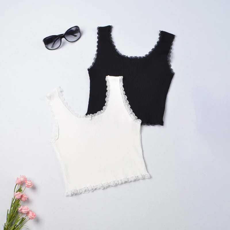 

Lace Tank Top Women Summer Crop Top Ladies T Shirt Casual Cropped Skinny Girls Knit Vest Corset Tops Camisetas Mujer Verano 2022