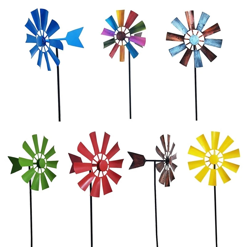 

Wrought Iron Rotating Windmill Wind Spinner Landscape Ornament for Outdoor Courtyard Yard Lawn Pinwheel Decor Supplies