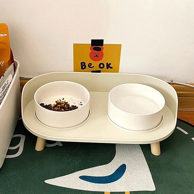 

Non-Slip Double Cat And Dog Ceramics Bowl With Stand Pet Feeding Cat Water Bowl Feeder Product Supplies