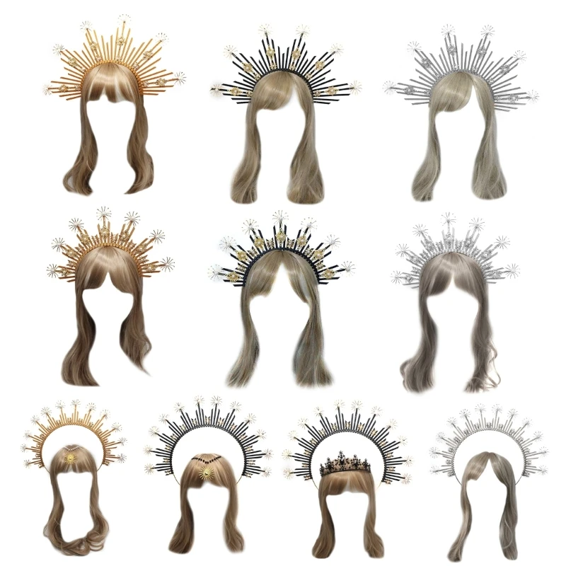 

Sun-Goddess Crown Headband Vintage Virgin-Mary Hairband Halloween Party Costume DIY Material Kits Lady Headpieces