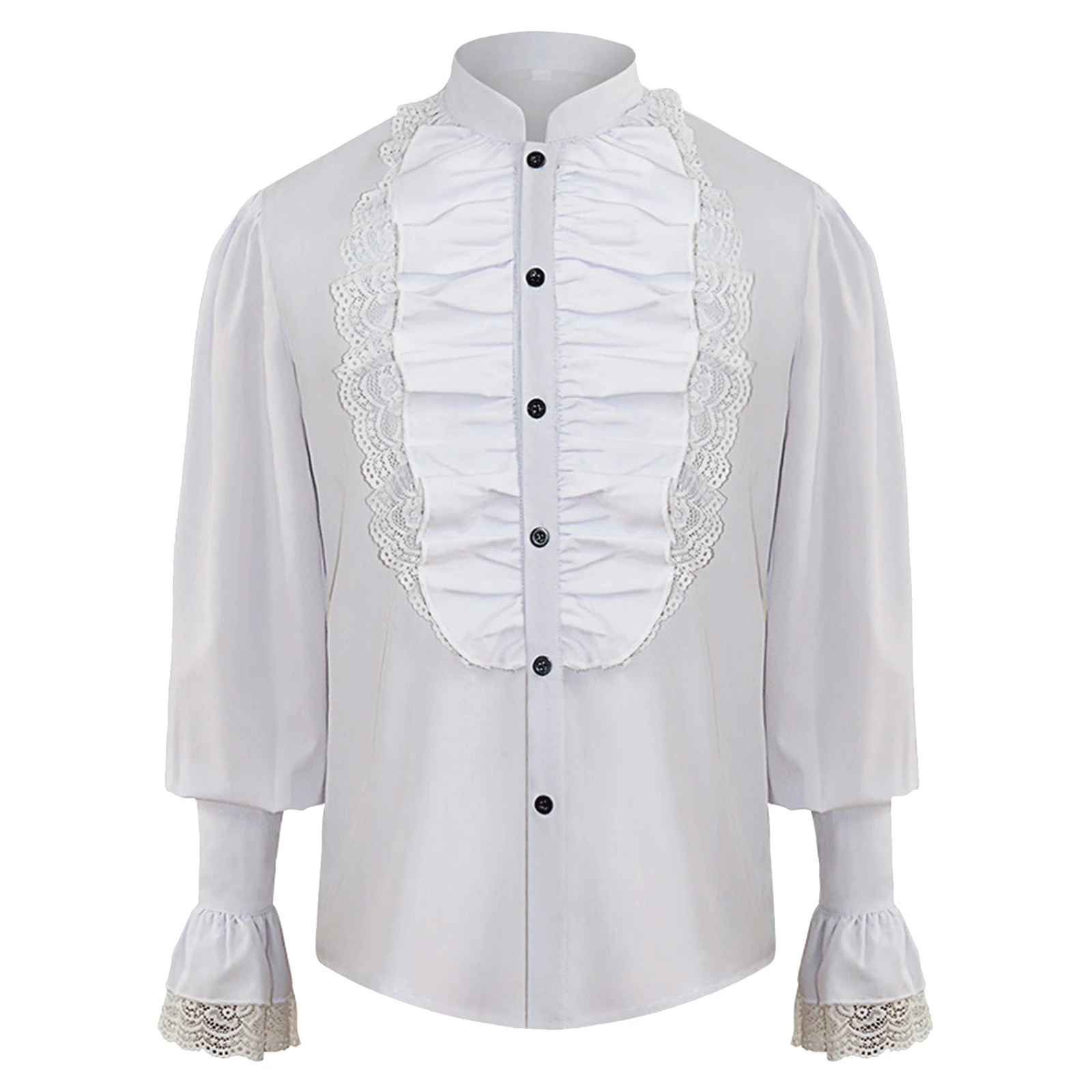 

Men Renaissance Pirate Shirt Long Sleeve Flare Cuffs Ruffle Lace Placket Button Down Shirt Medieval Costume