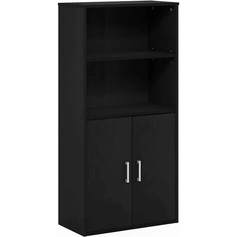 Furinno Pasir Storage Cabinet with 2 Open Shelves and 2 Doors Black Oak 11.8