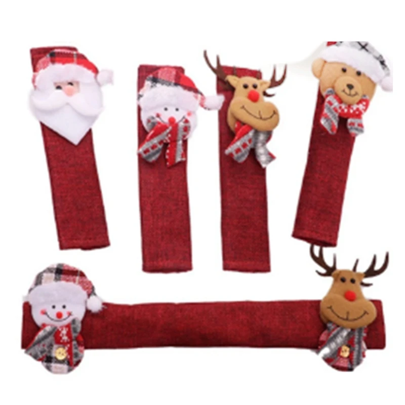 

Рождественский чехол на ручку холодильника, тканевый чехол на дверную ручку, Защитная перчатка на приборы для кухни и холодильника