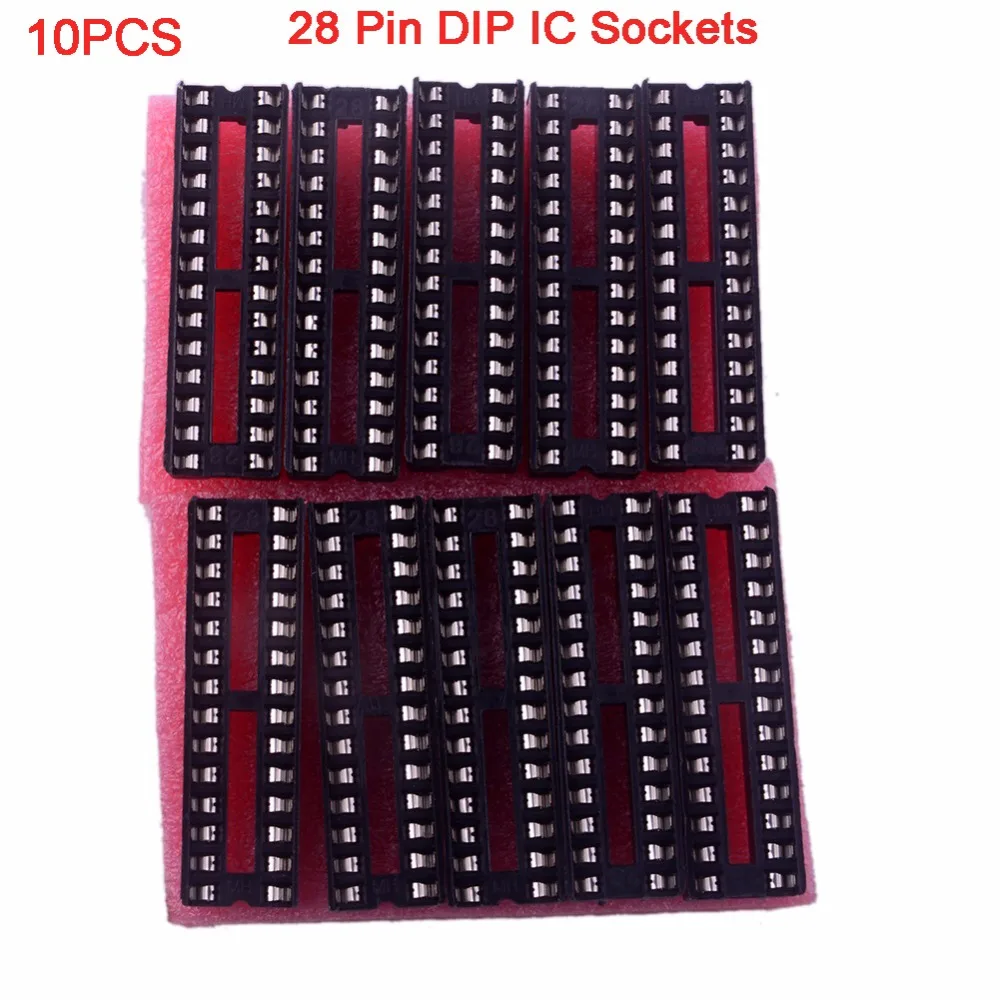 

RCmall 10pcs 28Pin 28P Narrow DIP IC Sockets Adaptor Solder Type Socket 2.54mm Pitch Square Hole