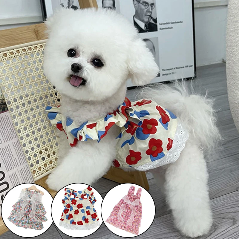 

Summer Thin Cat Pet Sleeve Sweet Schnauzer Short New Clothes Dog Non-woven New Floral Sunflower Vest Flying Skirt Dog Clothes