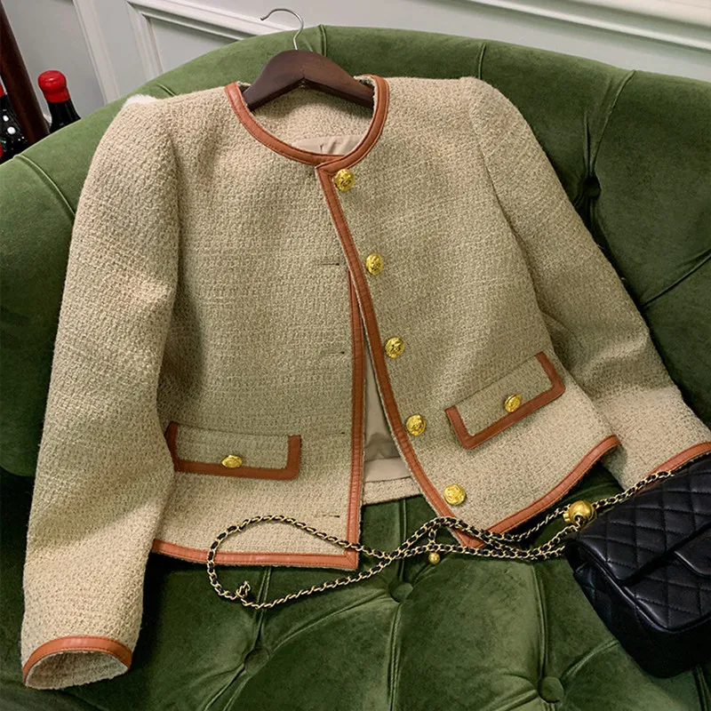 

Женская твидовая куртка с круглым вырезом, Осень-зима