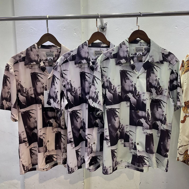 

WACKO MARIA Hawaiian Shirt Summer Beach Marley Hip Hop Rap Music Godfather Portrait Printing Loose Casual Shirts for Men