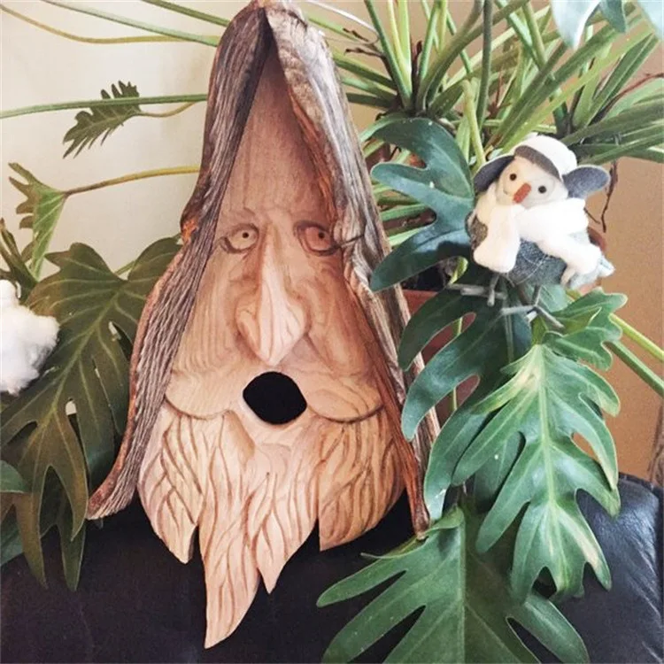 

Полимерный домик для птиц, резное гнездо с человеческим лицом и подвесным крючком для двора, сада, домашних животных, подарки для любителей ...