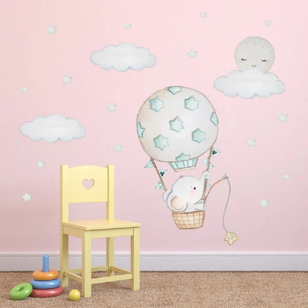 

Cartoon Kids Room Wall Decor Wall Stickers Hot Air Balloon Vinyl Wall Decals For Home Decoration Art Murals Sticker Wallpaper