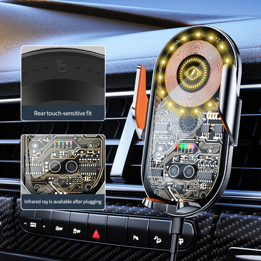 

Прозрачное автомобильное беспроводное зарядное устройство, автоматический Автомобильный держатель для телефона для iPhone 14 13 12 11 Samsung Xiaomi, автомобильная подставка для быстрой зарядки