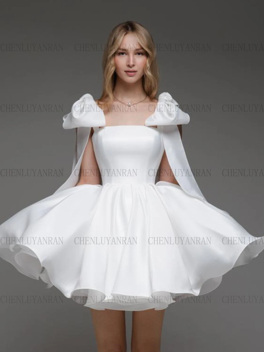 

Женское атласное платье на бретелях-спагетти, белое платье-трапеция с завязками, вечерние мини-платья, лето 2023