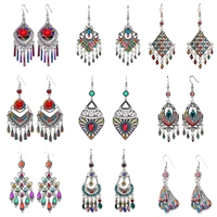 vintage gypsy ethnic colorful rhinestone geometric hanging dangle earrings for women boho long drop earrings jhumka jewelry gift