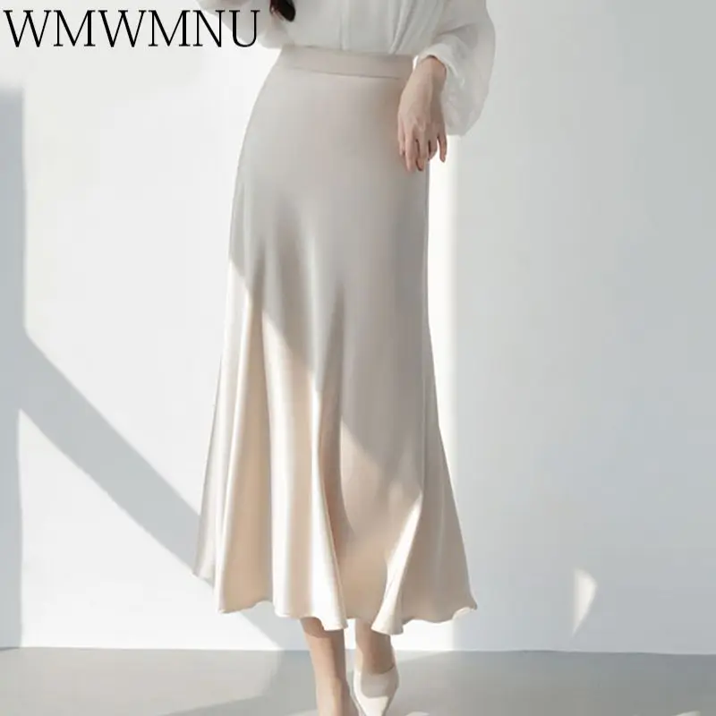 

Imitation Silk A-line Skirts Korean Elegant Acetate Bottom Wear Women Luxury OL Work Wear Loose Streetwear Mini Dresses Mid-Calf