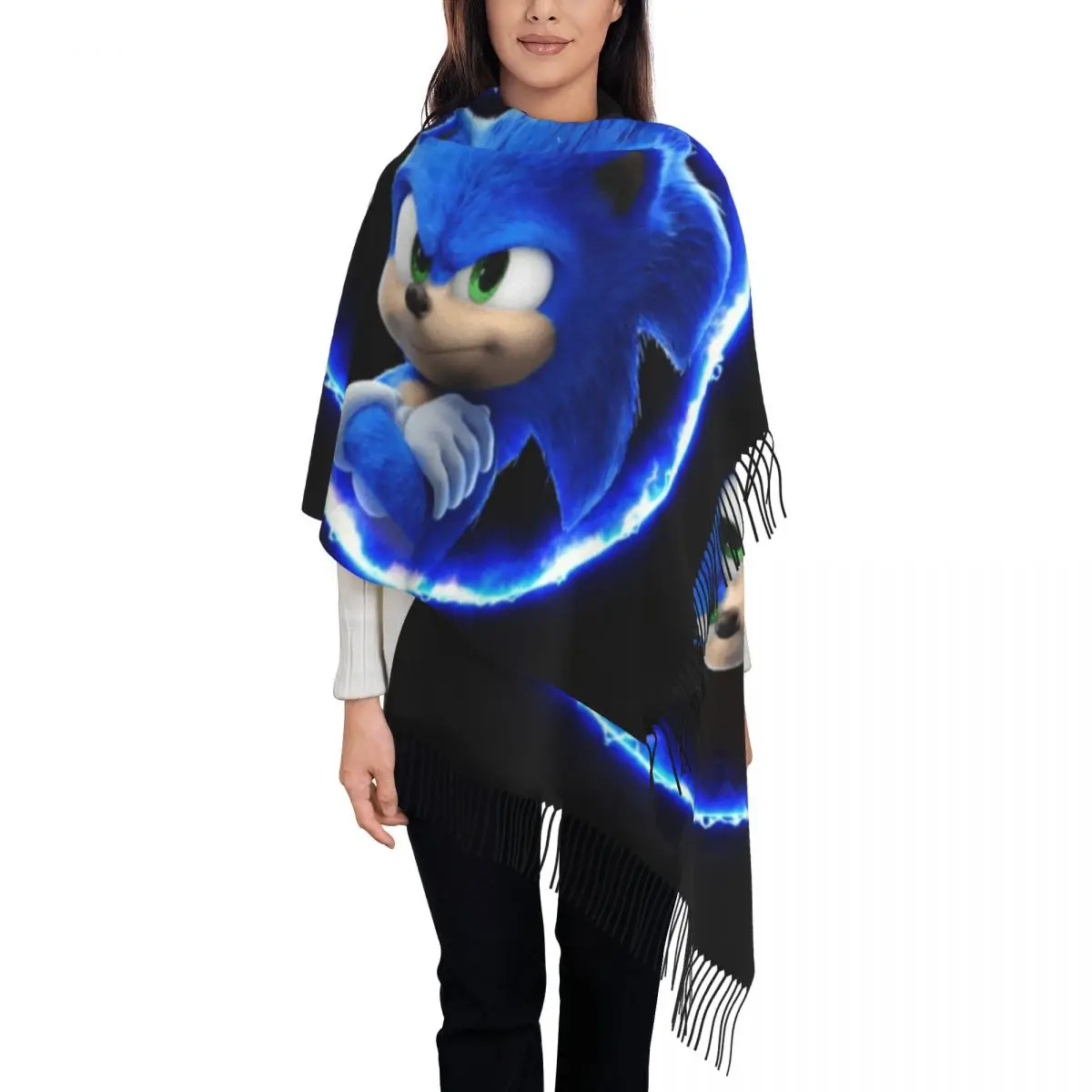 

Sonics The Hedgehog Scarf Wrap for Women Long Winter Fall Warm Tassel Shawl Unisex Cartoon Game Scarves