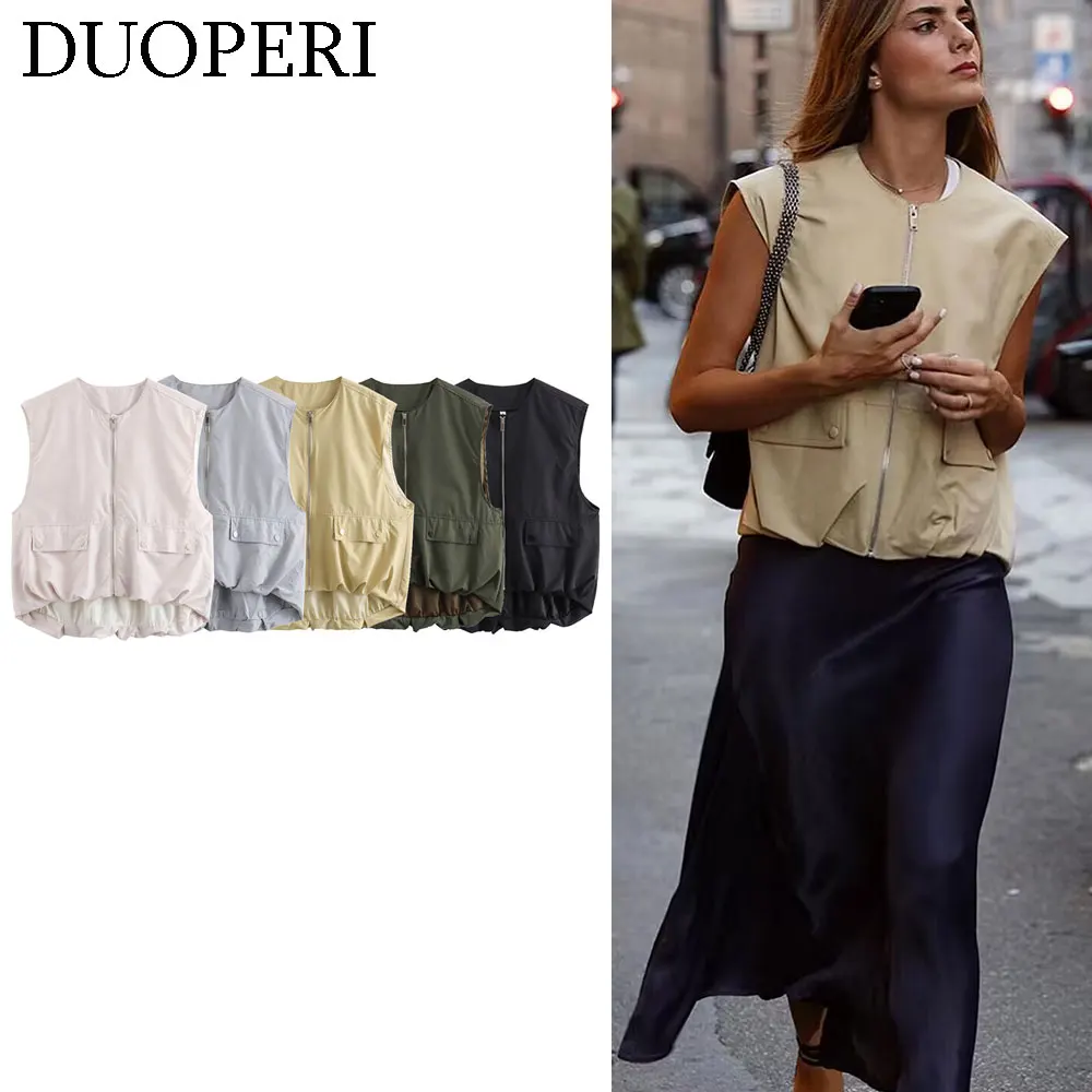 Модный женский Свободный жилет DUOPERI без рукавов с круглым вырезом женские