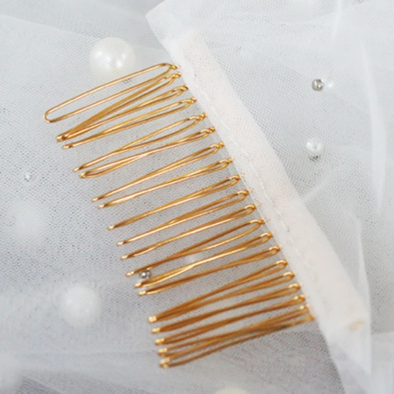 Фата свадебная с гребнем 2 уровня кружевными краями жемчужные бусины иллюзионная